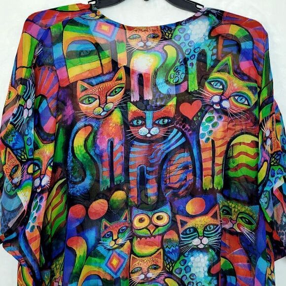 Sterling Styles Wearable Art The Owl and The Cat Sheer Top - Picture 7 of 9